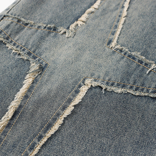 DARKAGE Raw Edge Four-Pointed Star Wide-Leg Jeans