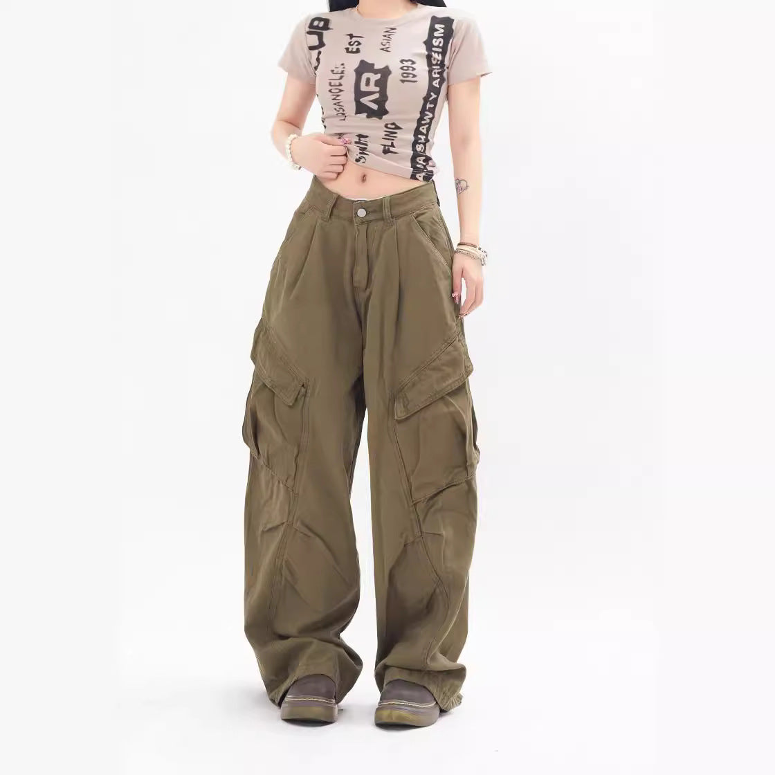 Cargo Wide Leg Pants Multi-Pocket Loose Fit Straight Leg Streetwear Couple Casual Vintage Patchwork Trousers | Cargo Wide Pants