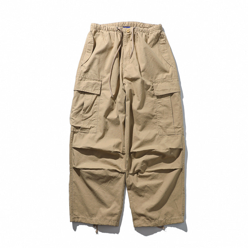 Multi-Pocket Drawstring Elastic Waist Straight Leg Pants Loose Fit Retro Tooling Cargo Floor Pants Dark Streetwear Casual Summer Trousers | Cargo Drift