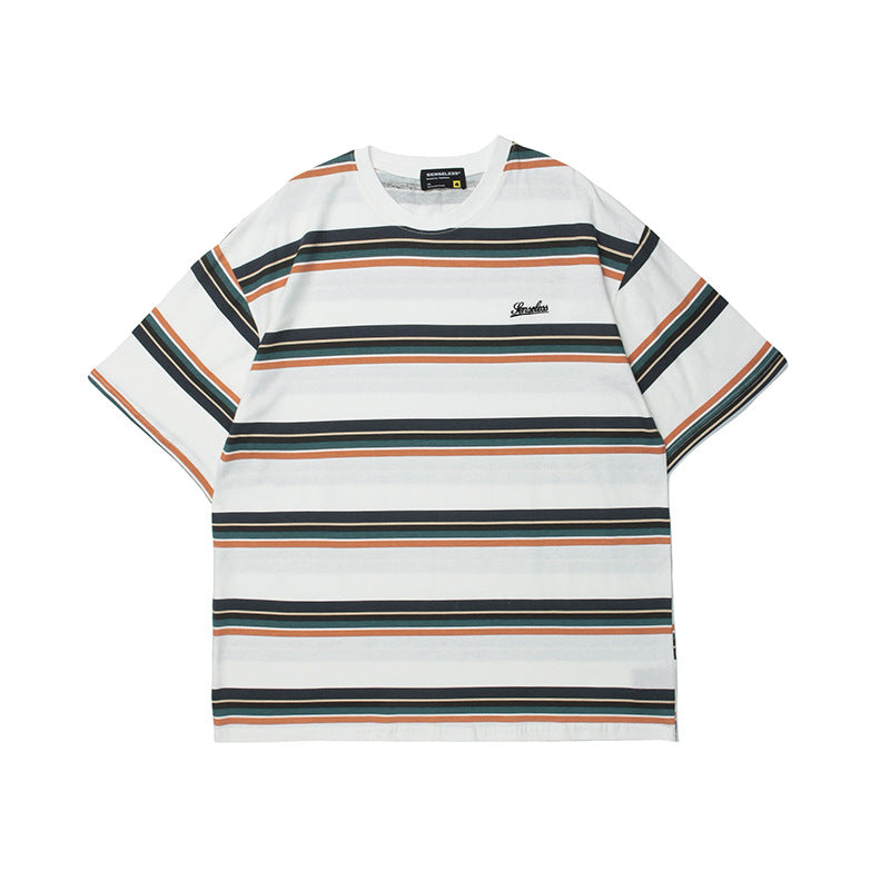 Women's Striped Print Short Sleeve T-Shirt Oversized Loose Casual Couple Crew Neck Streetwear Summer Tee | Stripe Ease
