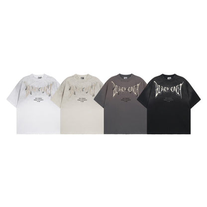 Women's American High Street Washed Vintage Print Loose Short Sleeve T-Shirt Distressed Oversized Casual Unisex Tee | Washed Vintage Tee