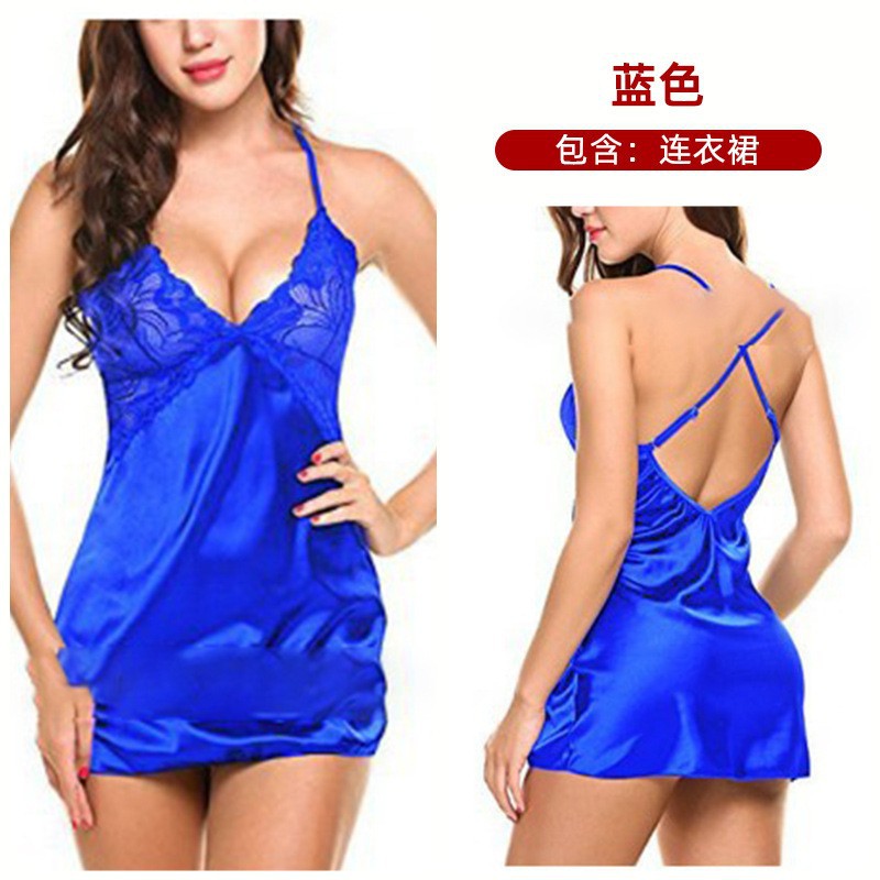 Women's Satin Lace Chemise Nightgown Sexy V Neck Sleep Dress Silk Feel Babydoll Lingerie Nightwear with Adjustable Straps - Seldom Seen Styles
