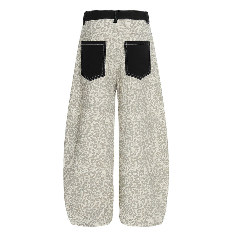 DARKAGE Leopard Print Wide-Leg Pants with Contrast Contrast Pockets