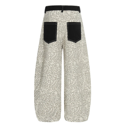 DARKAGE Leopard Print Wide-Leg Pants with Contrast Contrast Pockets