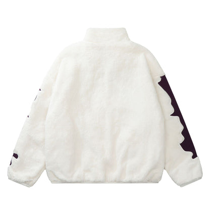 Lamb Wool Splicing Towel Embroidered Cotton-Padded Coat Unisex Loose Fit Winter Warm American Youth Couple Jacket | Wool Stitch