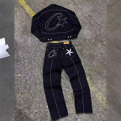 Men's Star Embroidered Denim Shorts Baggy Jorts Loose Fit Streetwear Jean Shorts Y2K Skate Shorts