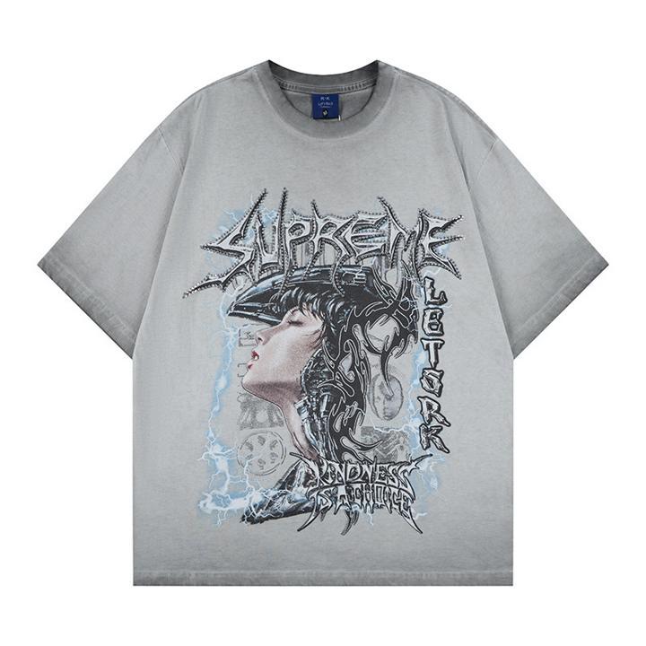 Graphic Print Short Sleeve T-Shirt Rhinestone Diamond Hip Hop Oversized Loose Fit Streetwear Punk Couple Summer Casual Tee | Drip Tee