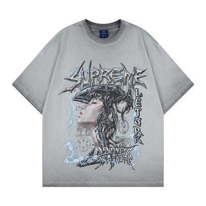 Graphic Print Short Sleeve T-Shirt Rhinestone Diamond Hip Hop Oversized Loose Fit Streetwear Punk Couple Summer Casual Tee | Drip Tee