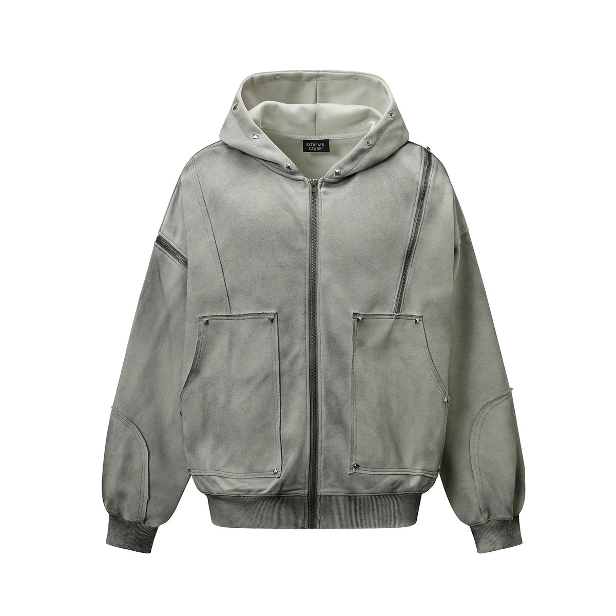 TALISHKO / SUPERMADE Street Washed Distressed Stitching Rivet Hooded Jacket