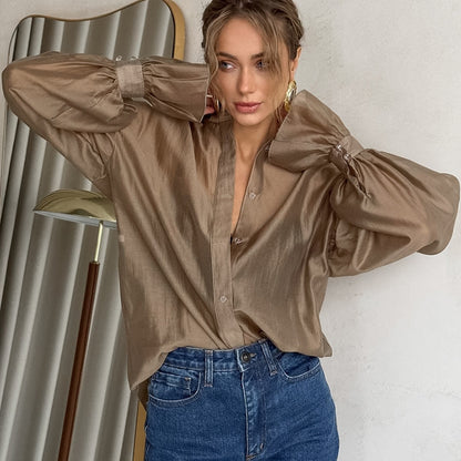New perspective long-sleeved shirt women's design sense personality fashion temperament casual European and American commuter shirt
