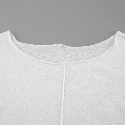 Autumn and awinter crew neck knitted bottoming shirt women's simple fashion splicing inside with white long-sleeved top women's clothing