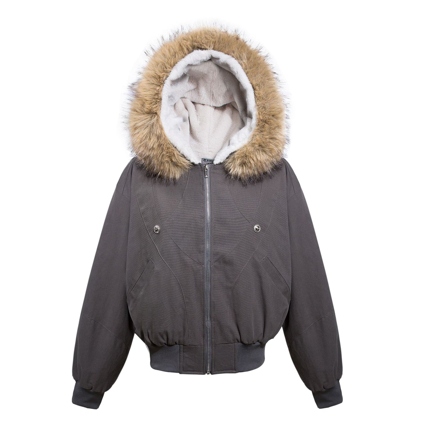TALISHKO Faux Fur Lined Zip Up Winter Hooded Bomber Jacket