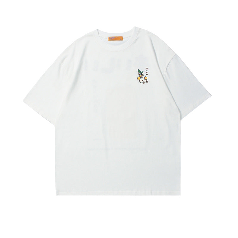 Crew Neck Short Sleeve Japanese Retro Bunny Citrus Graphic Print T-Shirt Loose Oversized Casual Minimalist Summer Top | Yuzu Bunny