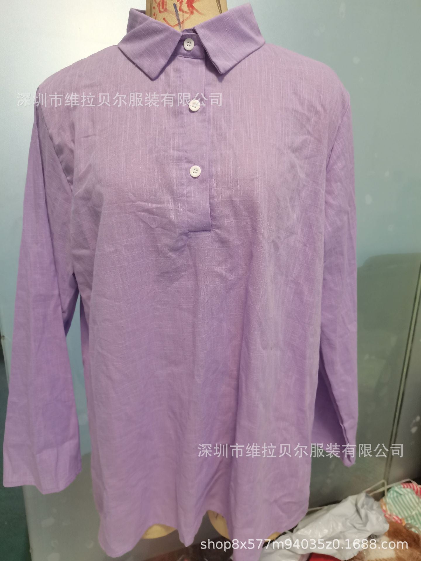 Women's Linen Blend V Neck Shirt Casual Loose Long Sleeve Blouse Lightweight Button Front Tunic Top