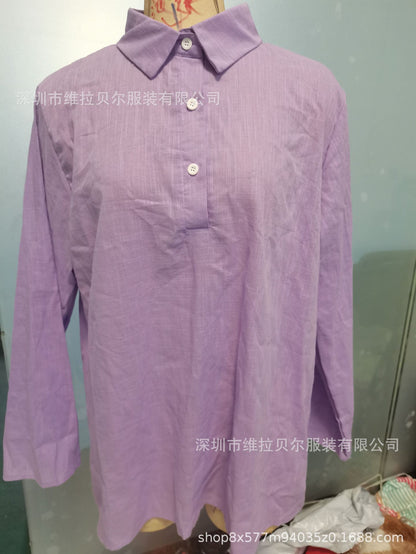 Women's Linen Blend V Neck Shirt Casual Loose Long Sleeve Blouse Lightweight Button Front Tunic Top