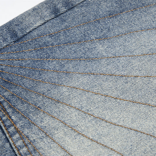 DARKAGE Vintage Washed Sunburst Pleated Denim Shorts