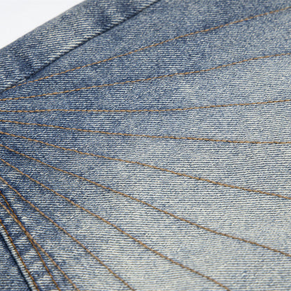DARKAGE Vintage Washed Sunburst Pleated Denim Shorts