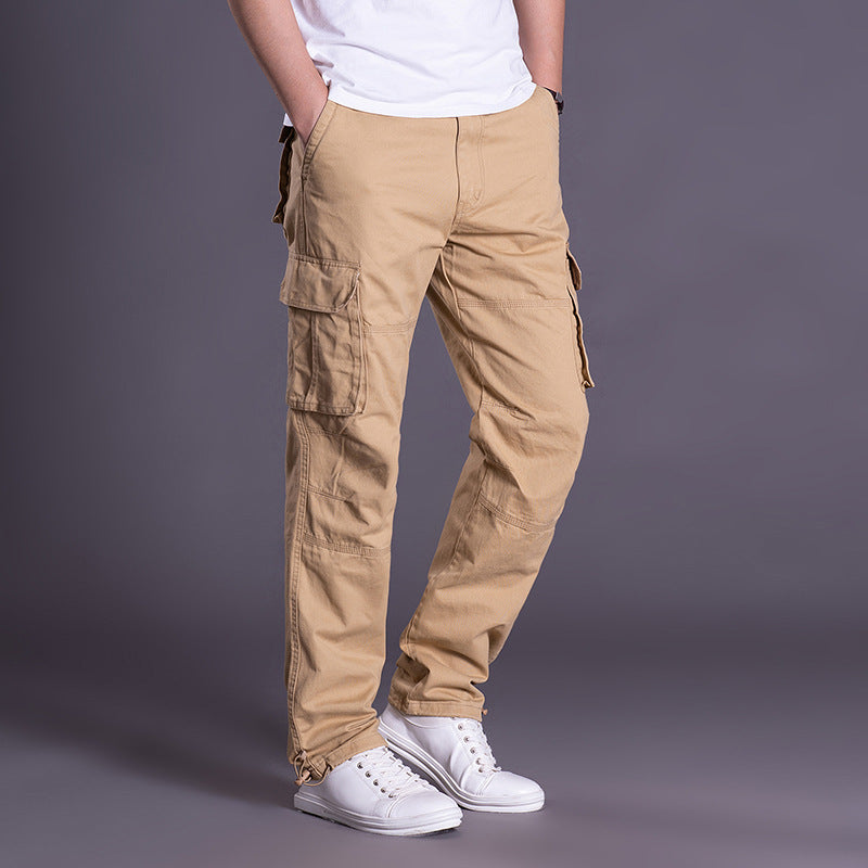 Men's Multi-Pocket Cargo Pants Straight Leg Elastic Waist Outdoor Work Trousers Summer Casual Streetwear Outfit