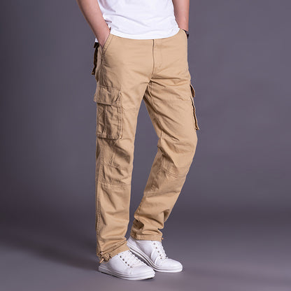 Men's Multi-Pocket Cargo Pants Straight Leg Elastic Waist Outdoor Work Trousers Summer Casual Streetwear Outfit