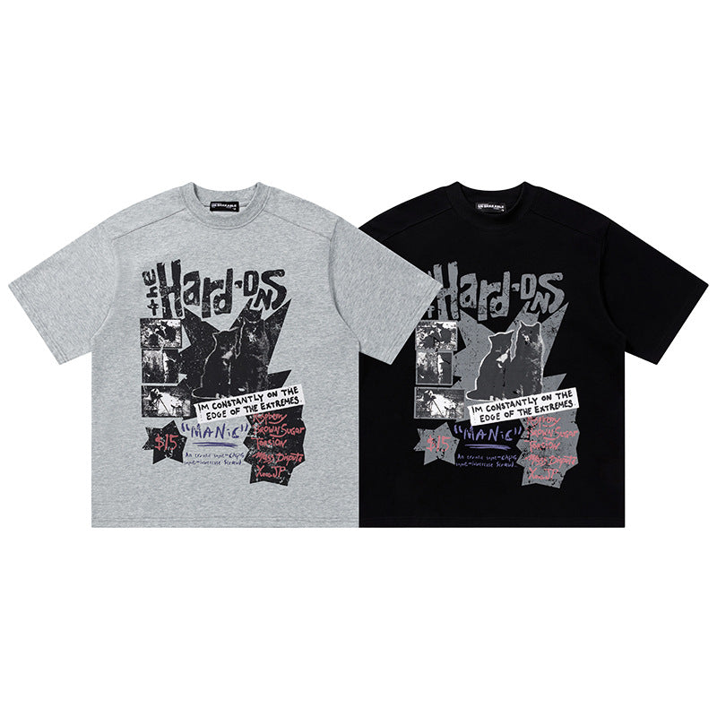 Hard-Os Graphic Oversized T-Shirt Short Sleeve Crew Neck Casual Summer Streetwear Tee