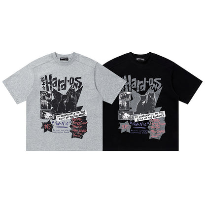 Hard-Os Graphic Oversized T-Shirt Short Sleeve Crew Neck Casual Summer Streetwear Tee
