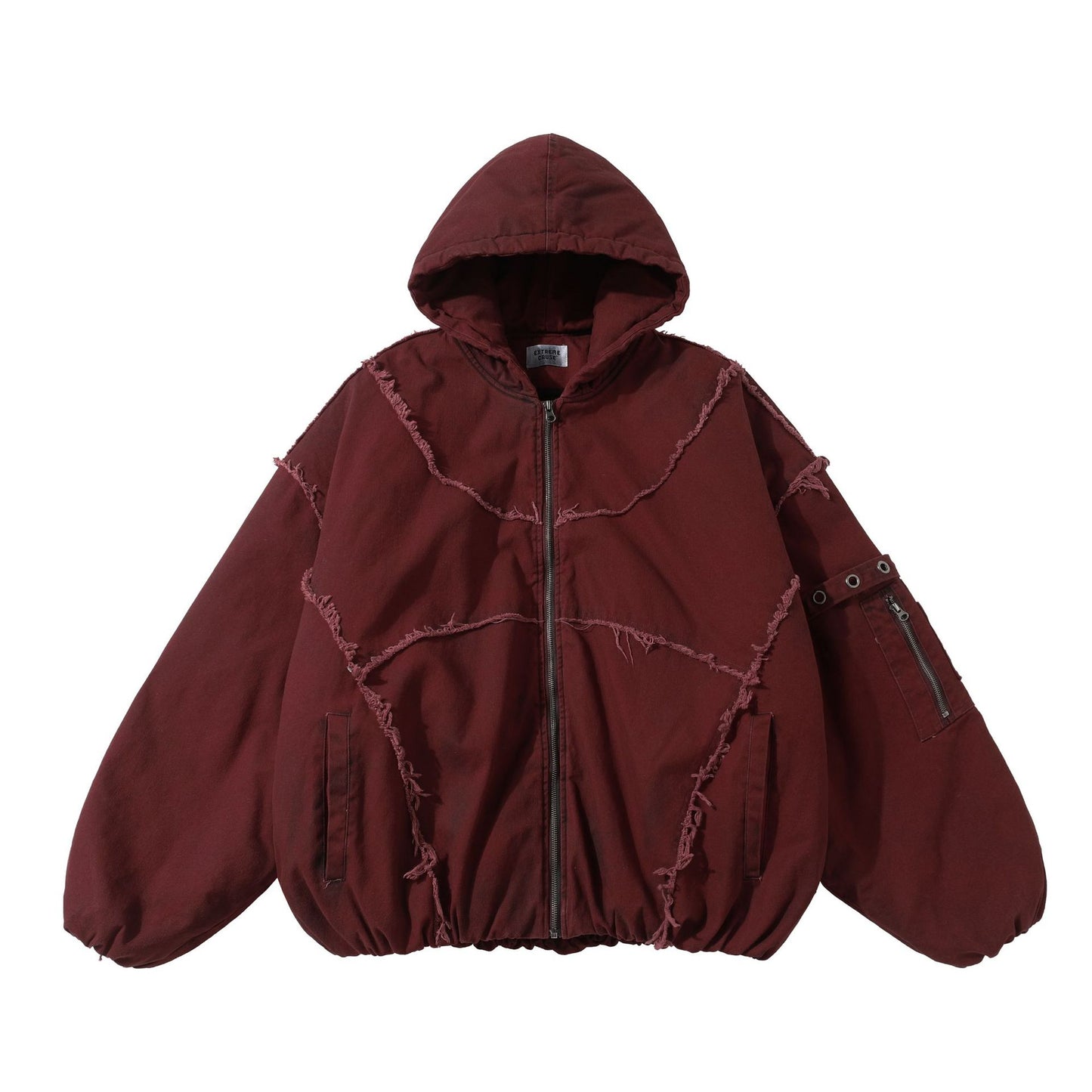 Distressed Raw Edge Washed Padded Cotton Jacket