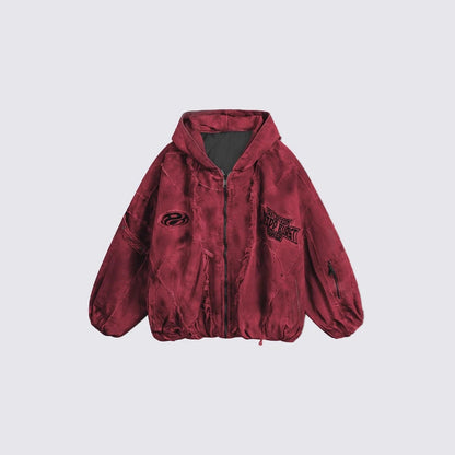 Distressed Embroidered Padded Hooded Jacket