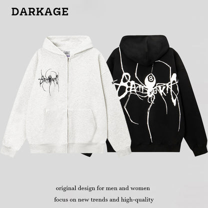DARKAGE Spider 8-Ball Graphic Zip-Up Hoodie
