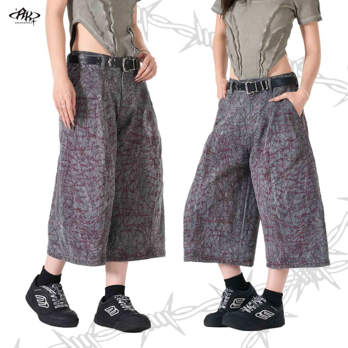 Heavy Industry Embroidery Washed Loose Cropped Shorts Retro American Hip Hop Street Trendy Casual Denim | Iron Bloom