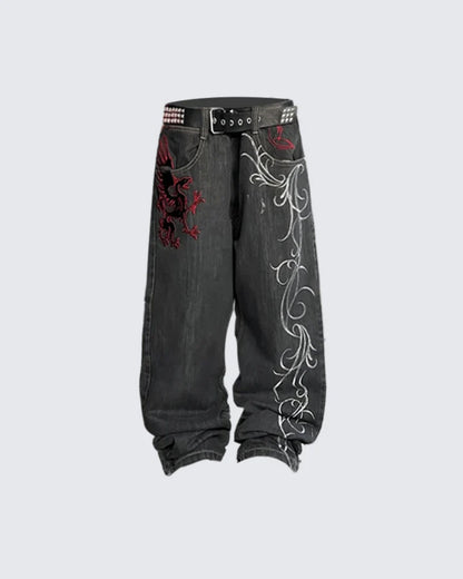 HelloIce Embroidered Y2K Hip Hop Jeans