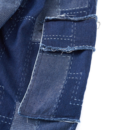 Wide Leg Patchwork Cargo Jeans Multi Pocket Elastic Waist Loose Fit Retro Streetwear Tooling Trousers | Patch Haul