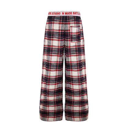 DARKAGE Plaid Wide-Leg Pants with Lettering Waistband