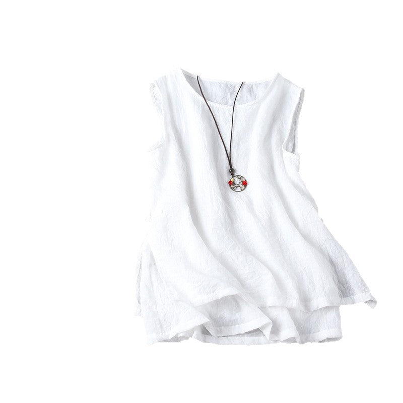 Women's Linen Blend Tank Top Sleeveless Loose Fit Tunic Blouse Casual Summer Cotton Linen Top