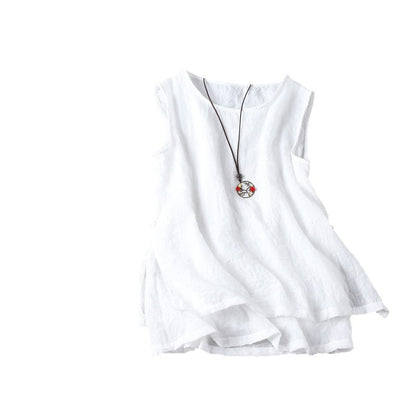 Women's Linen Blend Tank Top Sleeveless Loose Fit Tunic Blouse Casual Summer Cotton Linen Top