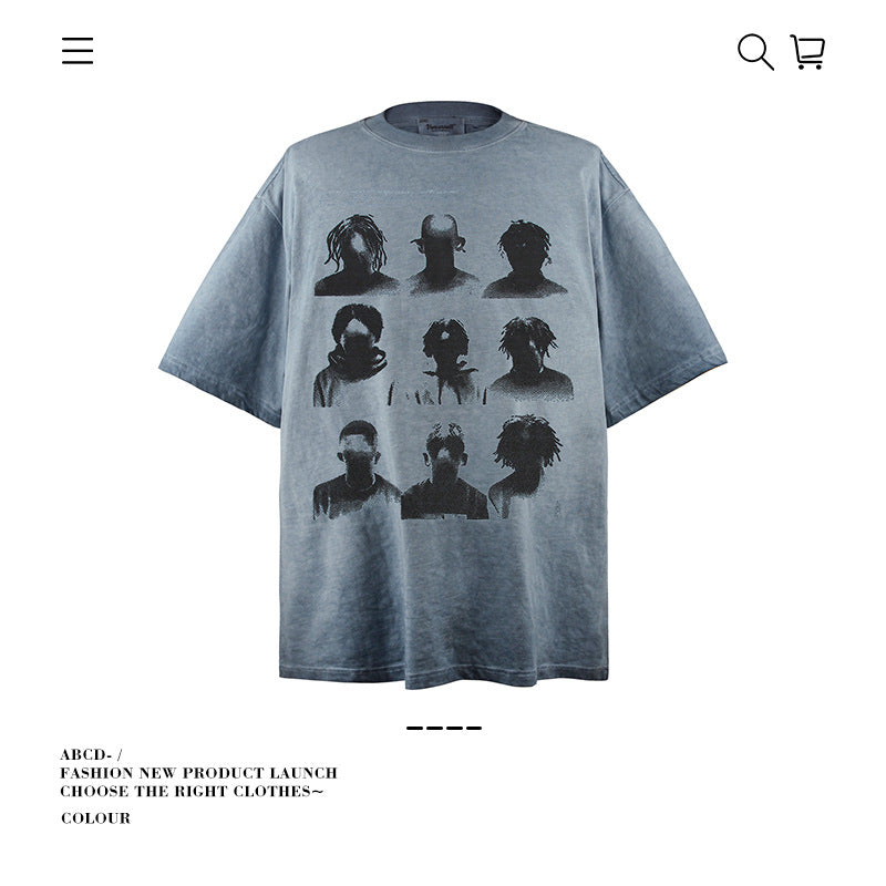 VANCARHELL Nine Grid Portrait Heavy Wash Tee