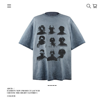 VANCARHELL Nine Grid Portrait Heavy Wash Tee