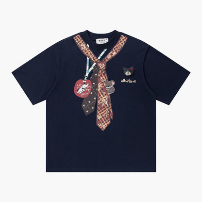 Graphic Bear Scarf Print Oversized T-Shirt Short Sleeve Crew Neck Casual Summer Streetwear Tee | Bear Scarf Tee