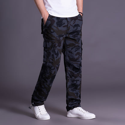 Men's Multi-Pocket Cargo Pants Straight Leg Elastic Waist Outdoor Work Trousers Summer Casual Streetwear Outfit
