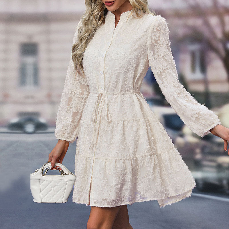 Women's Elegant Lace Mini Dress Long Sleeve Vintage Party Dress