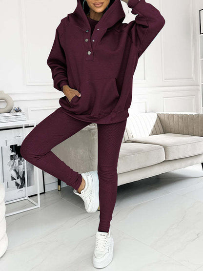 Women's Three Piece Lounge Set Hooded Sweatshirt Tank Top and Leggings Matching Tracksuit Casual Athleisure Outfit