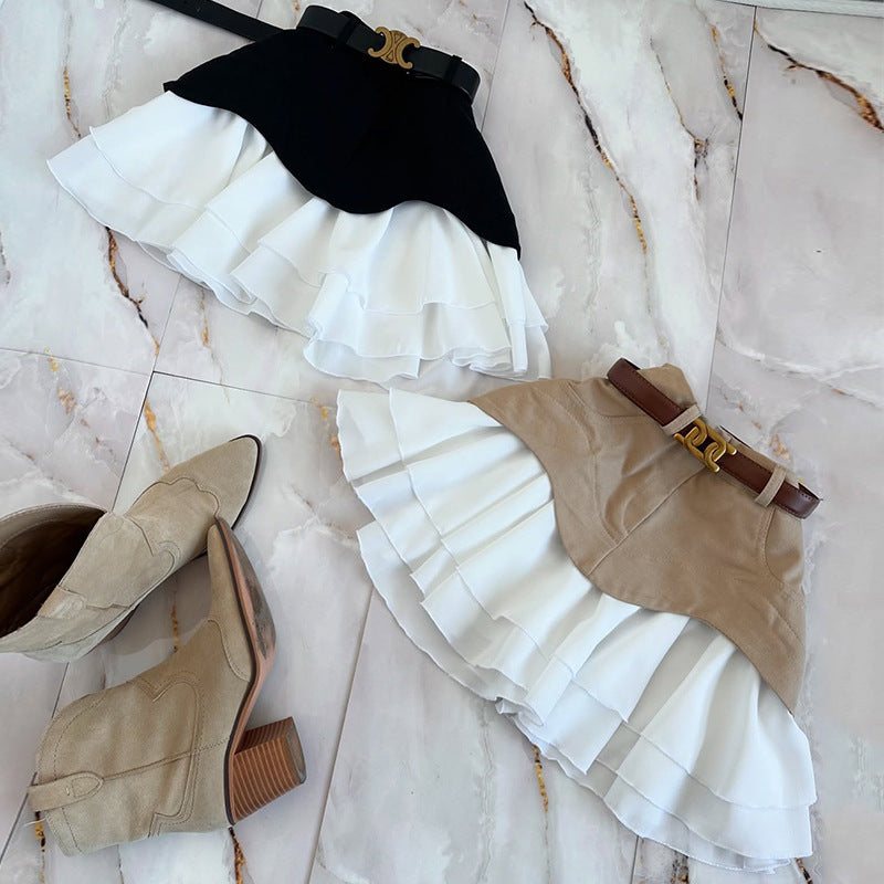 Women's summer new ruffle leaf edge cake skirt small short skirt high waist skirt - Seldom Seen Styles