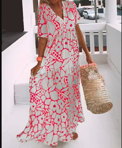 Women's Floral Maxi Dress Deep V Neck Boho Summer Beach Dress