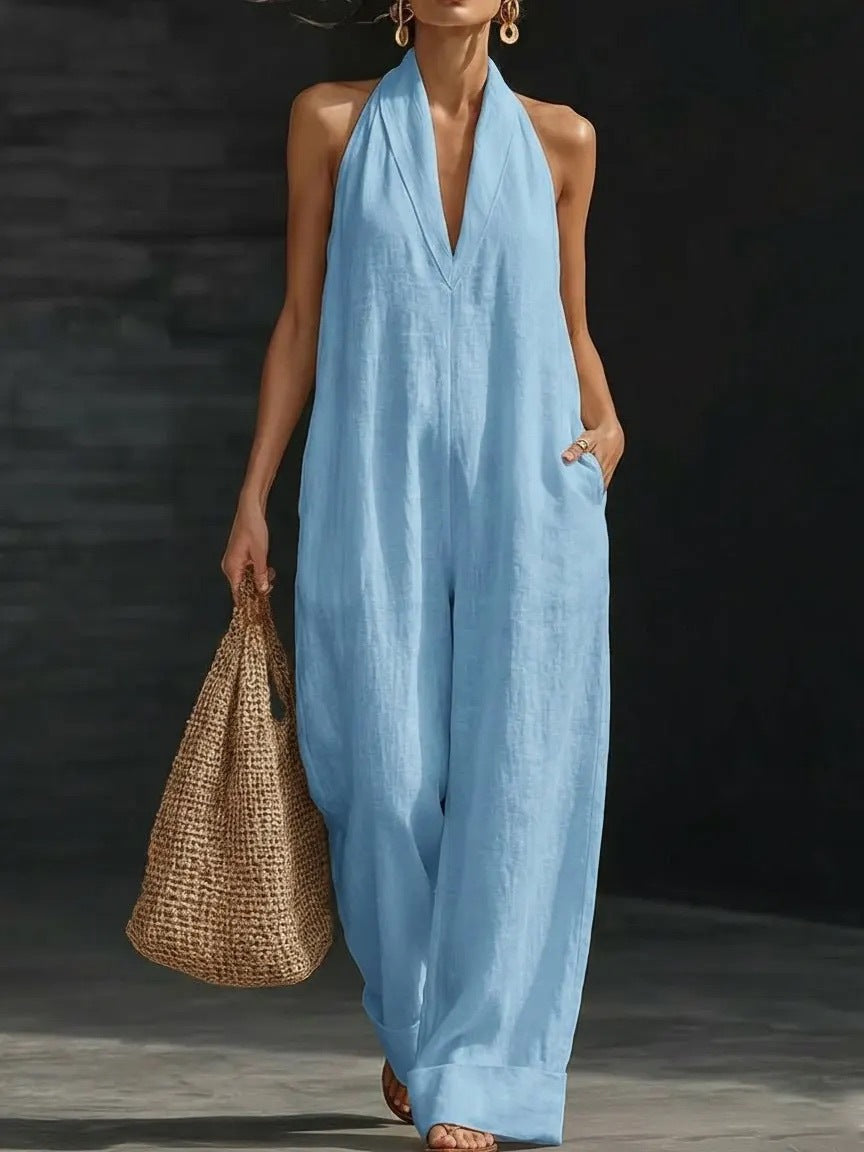Women's Sleeveless Jumpsuit Elegant Simple Summer Casual Wide Leg Romper Vacation Outfit - Seldom Seen Styles