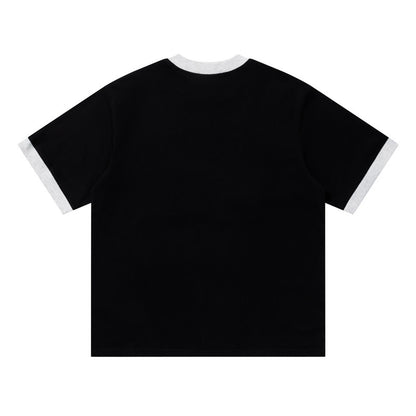 Plaid Bear Graphic Ringer T-Shirt Short Sleeve Crew Neck Oversized Casual Summer Streetwear Tee | Big Heart Ringer