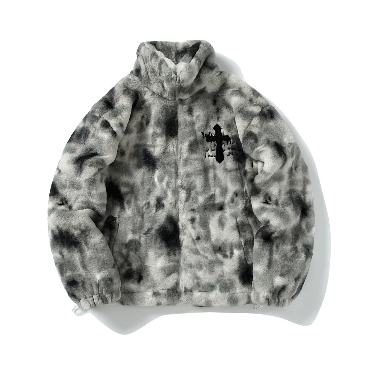 Heavy-Duty Faux Lambswool Tie-Dye Urban Jacket