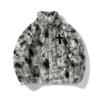 Heavy-Duty Faux Lambswool Tie-Dye Urban Jacket