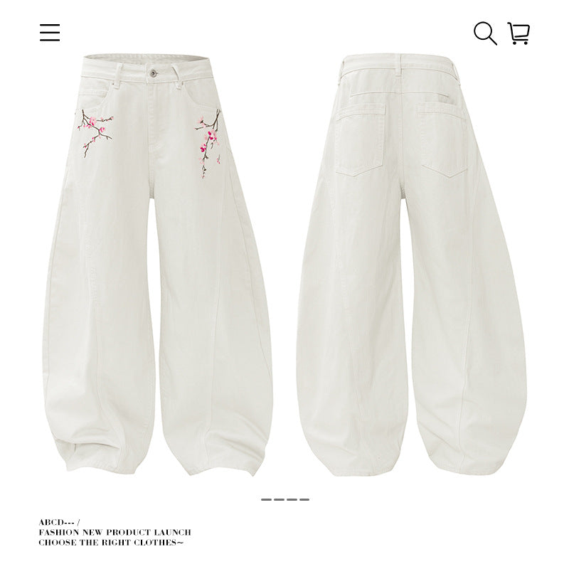 Seakoff Plum Blossom Embroidered Wide-Leg Jeans