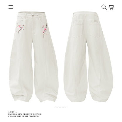 Seakoff Plum Blossom Embroidered Wide-Leg Jeans