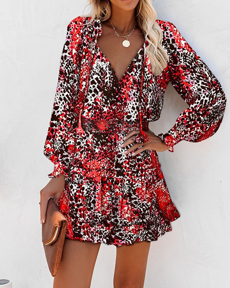 Bold Floral Mini Dress with Tiered Skirt - Seldom Seen Styles