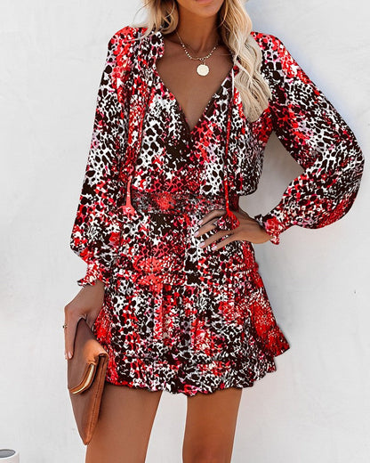 Bold Floral Mini Dress with Tiered Skirt